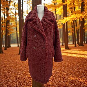 Zenana‎ Teddy Sherpa Coat LXL Brown Double Breasted Fall Cozy Gorpcore Jacket